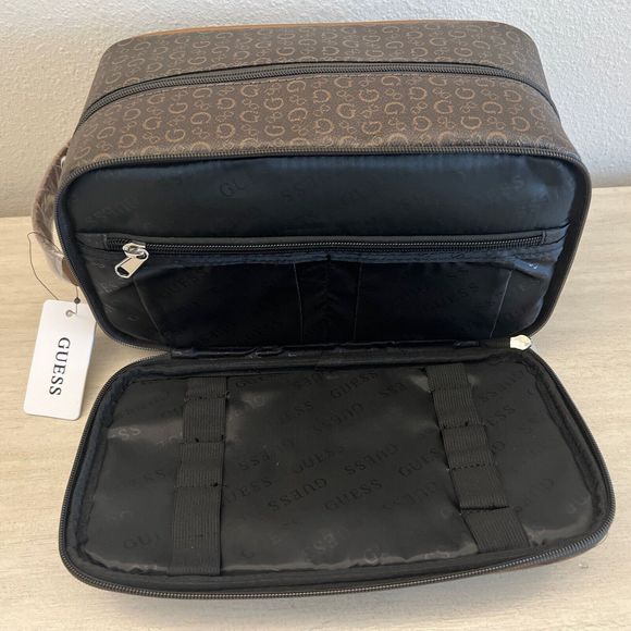 GUESS V7200082 BROWN NATURAL TOILETRY JUNCTION TRAVEL CASE DOPP BAG LOGO - Picture 8 of 11